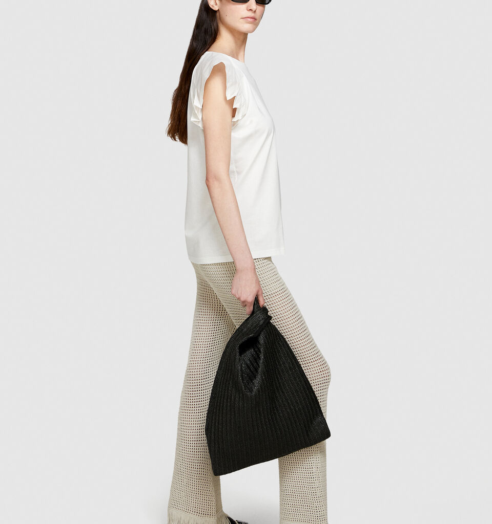 T-shirt with ruffles - women's short sleeve t-shirts - White | Sisley image number 2